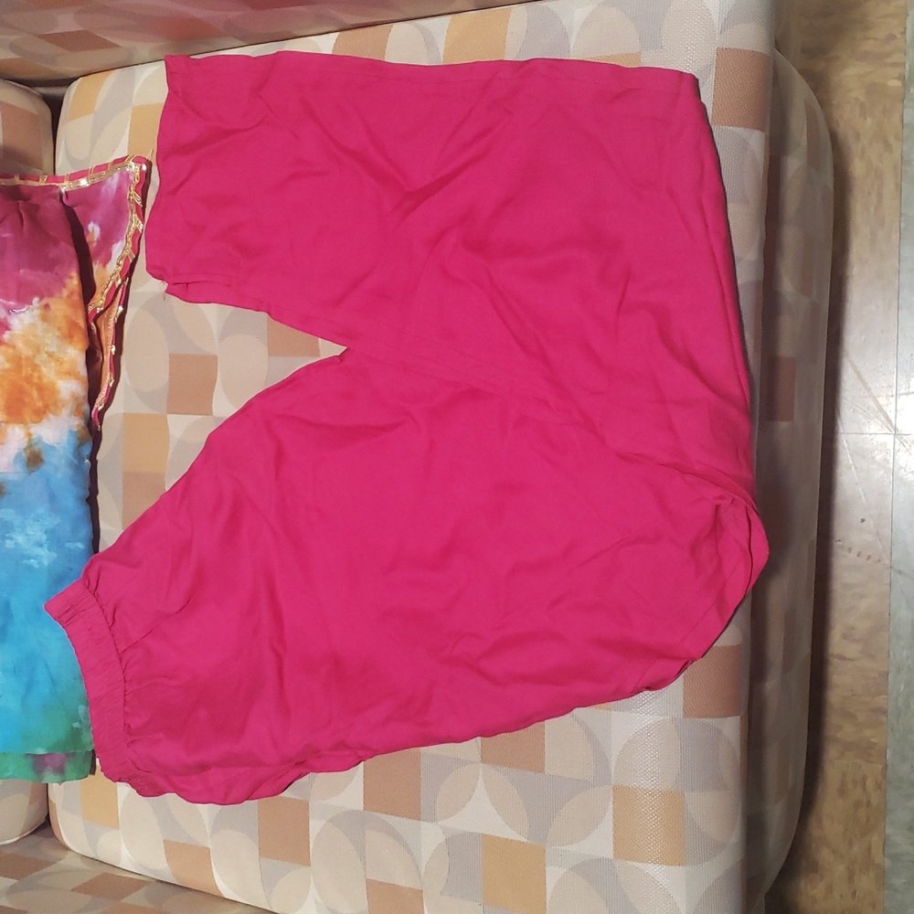 Tie Dyed Cotton Dupatta and Hot Pink Elastic Waist Pants Set EU 40 US M - Picture 2 of 7